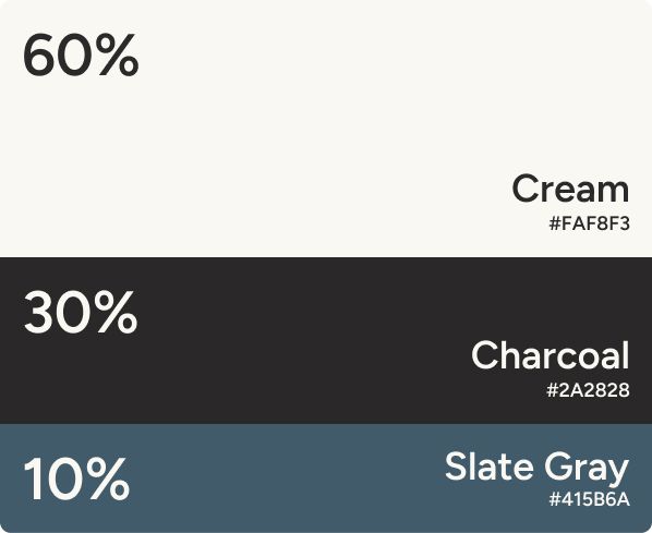 Brikk Color Palette — Cream, Charcoal, Slate Gray