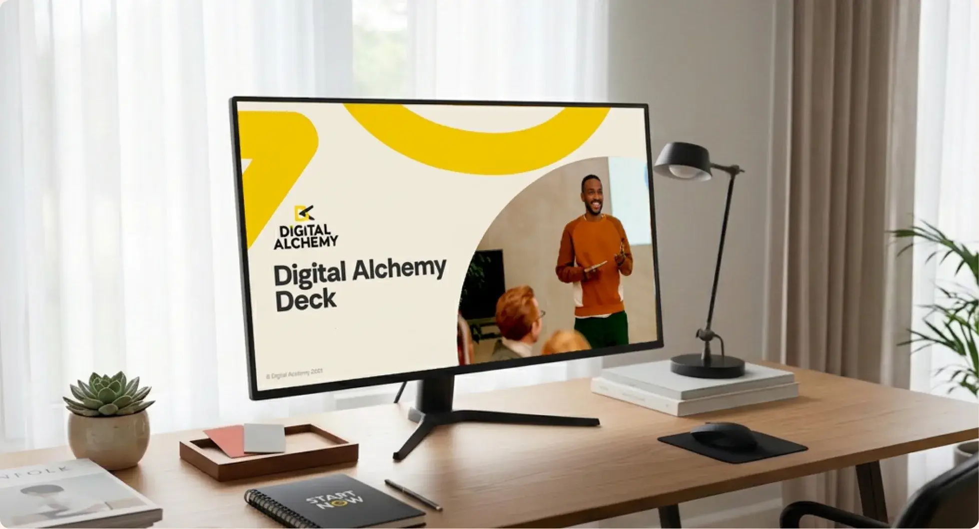 Digital Alchemy deck template on a desktop monitor