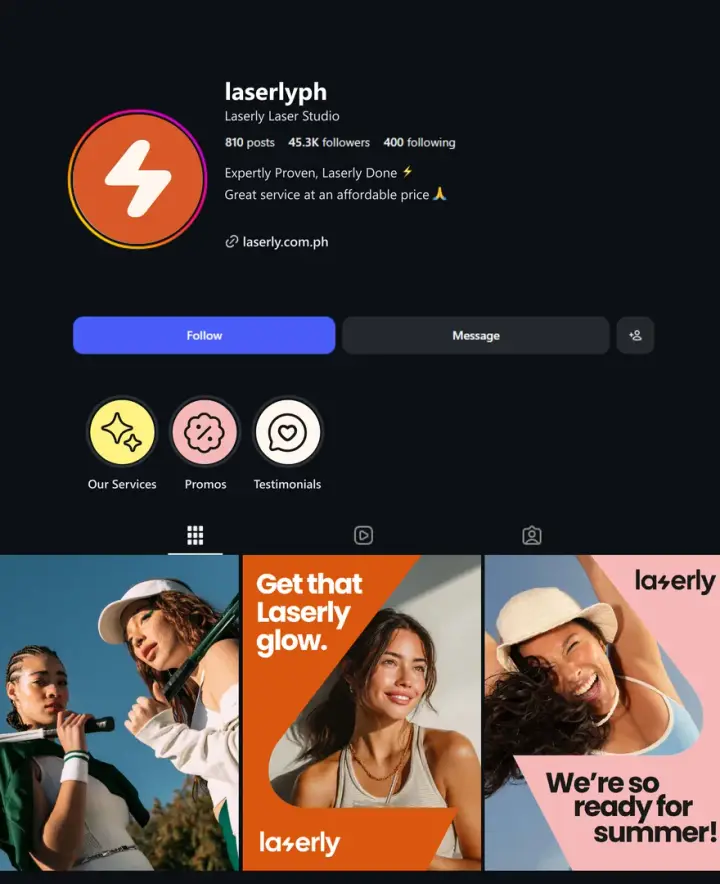 Laserly Instagram profile mockup