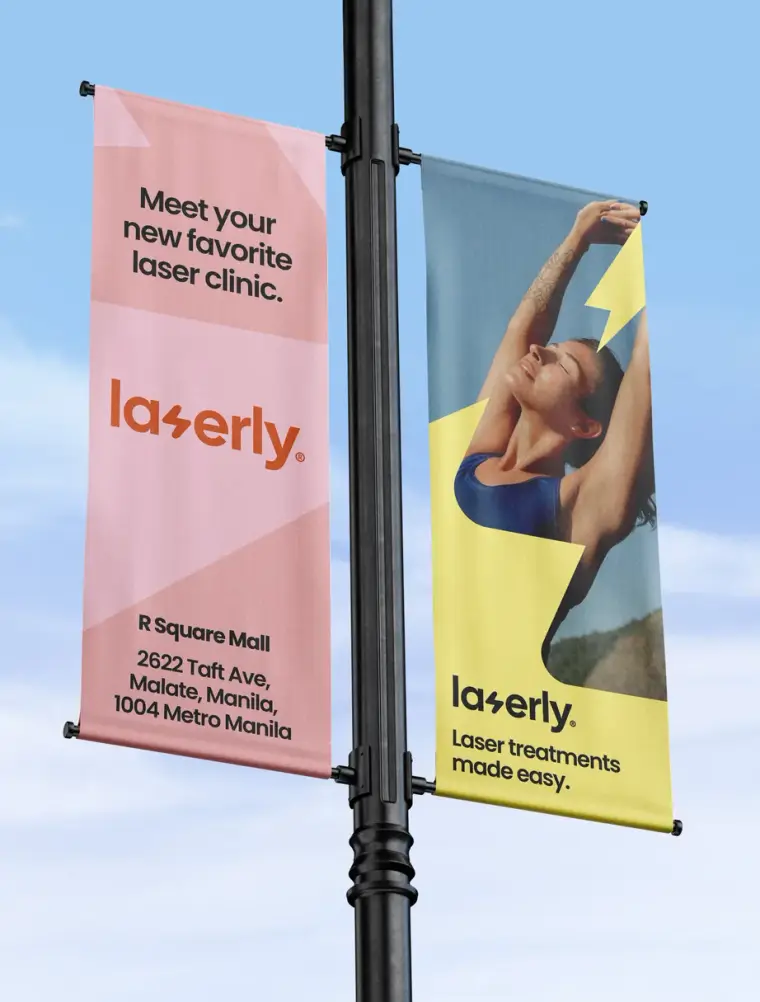 Laserly street pole banners in pink and yellow